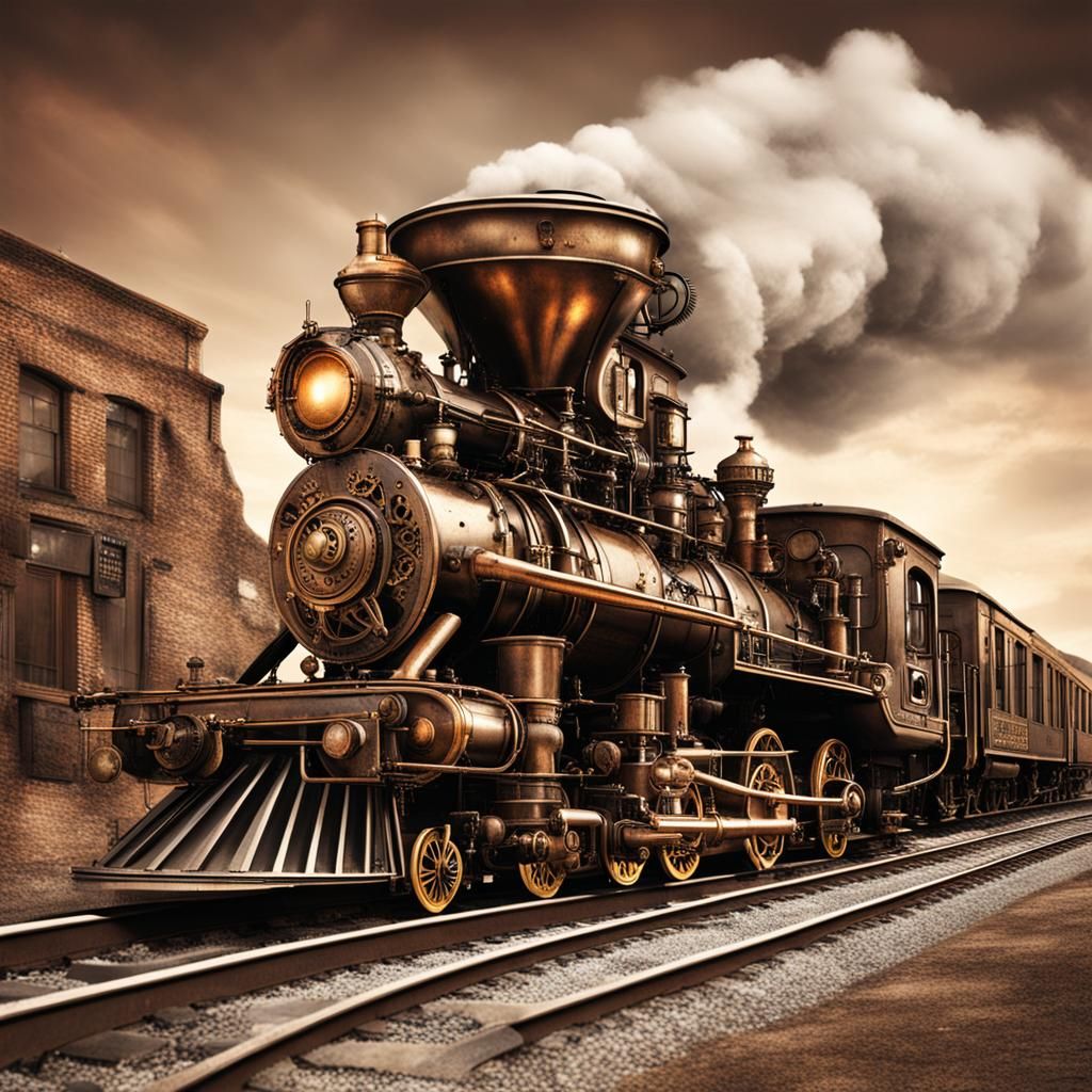 Steampunk Train Engine: Retro-Futuristic Design