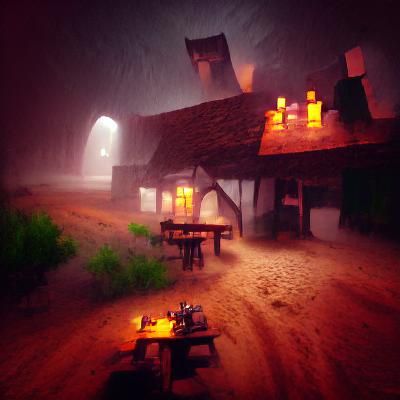 Tavern on a Dirt Road During Thunderstorm