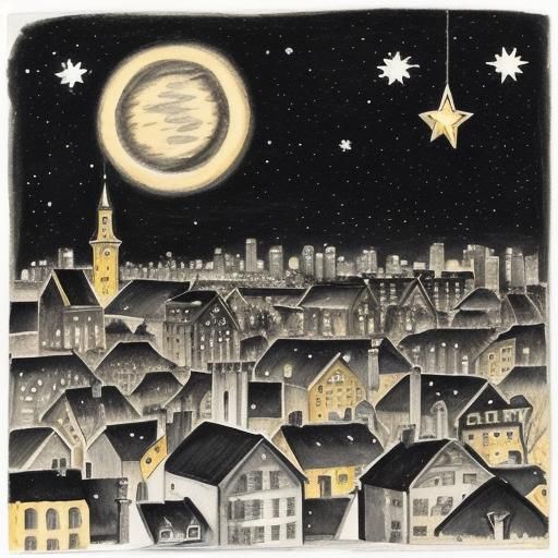 skyline of a city in naive art style in black and white, at ...