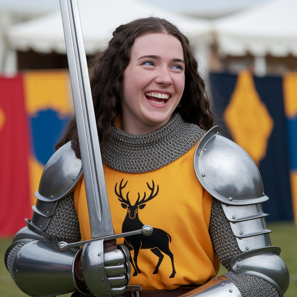 Medieval Maiden Knight in Mirthful Armor