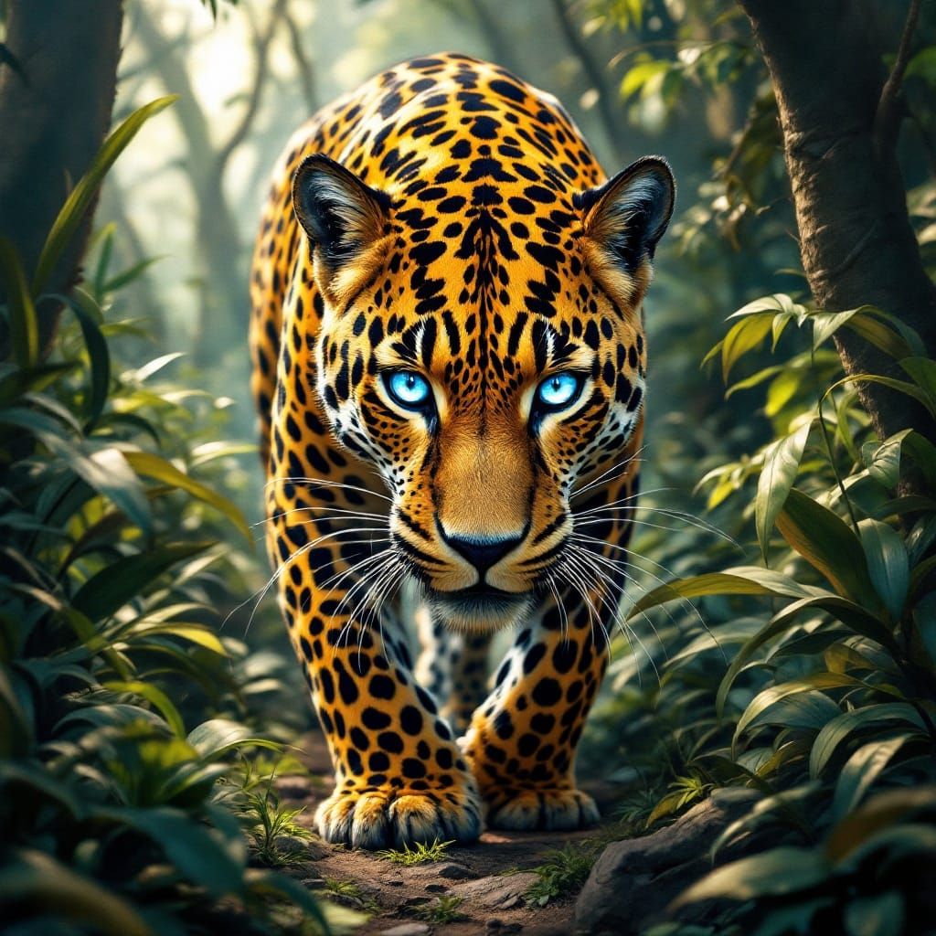 Majestic Leopard Emerges from Futuristic Jungle