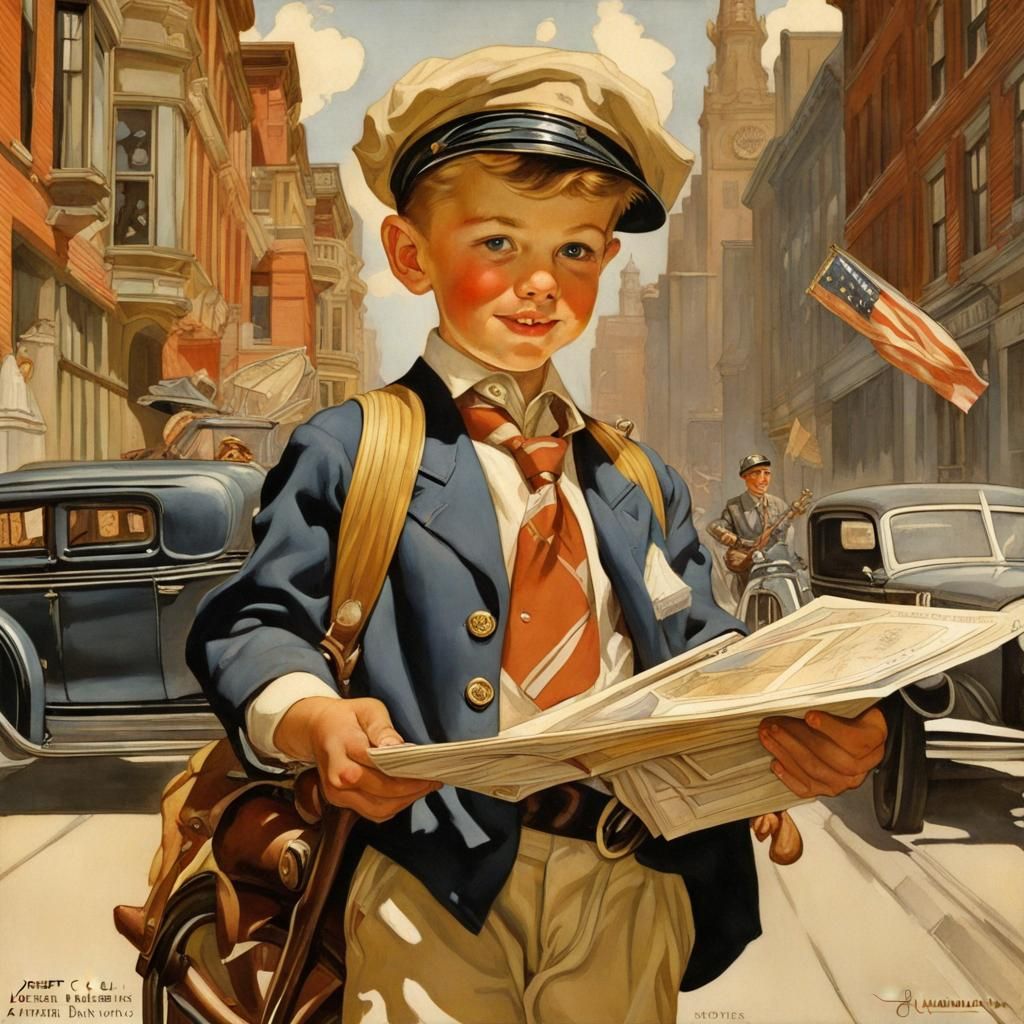 Charming Paperboy Illustration in Leyendecker Style