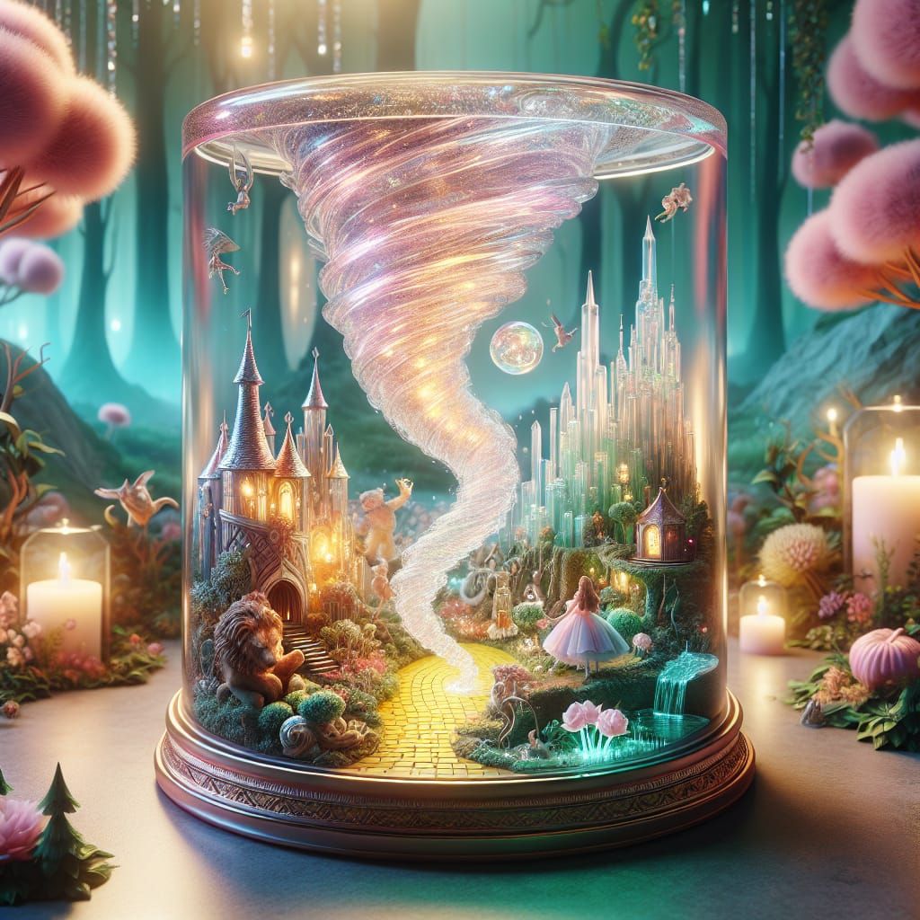 Miniature Land of Oz in Glass Tornado