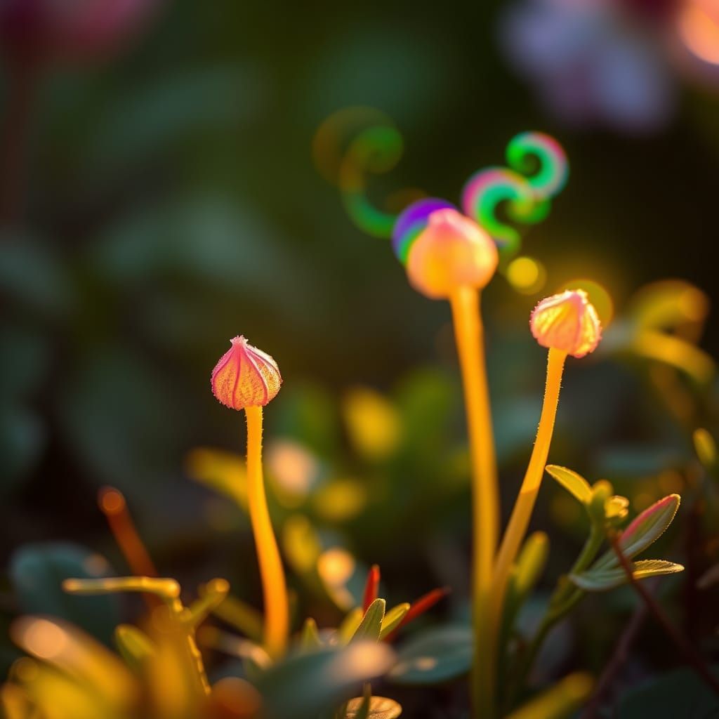 Delicate Sprouts Radiate Rainbow Colors in Dreamy Garden Sce...