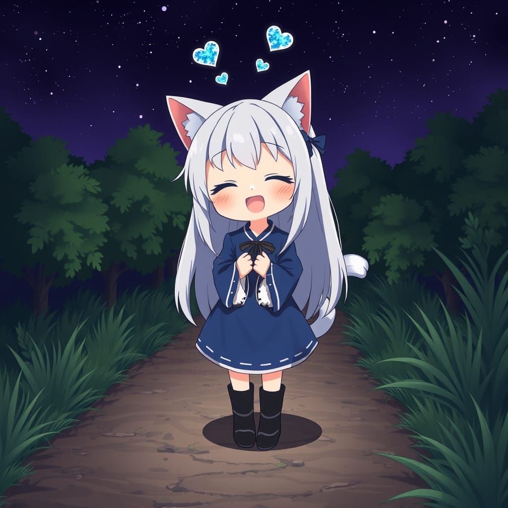 Mystical Catgirl Enjoys Nighttime Adventure