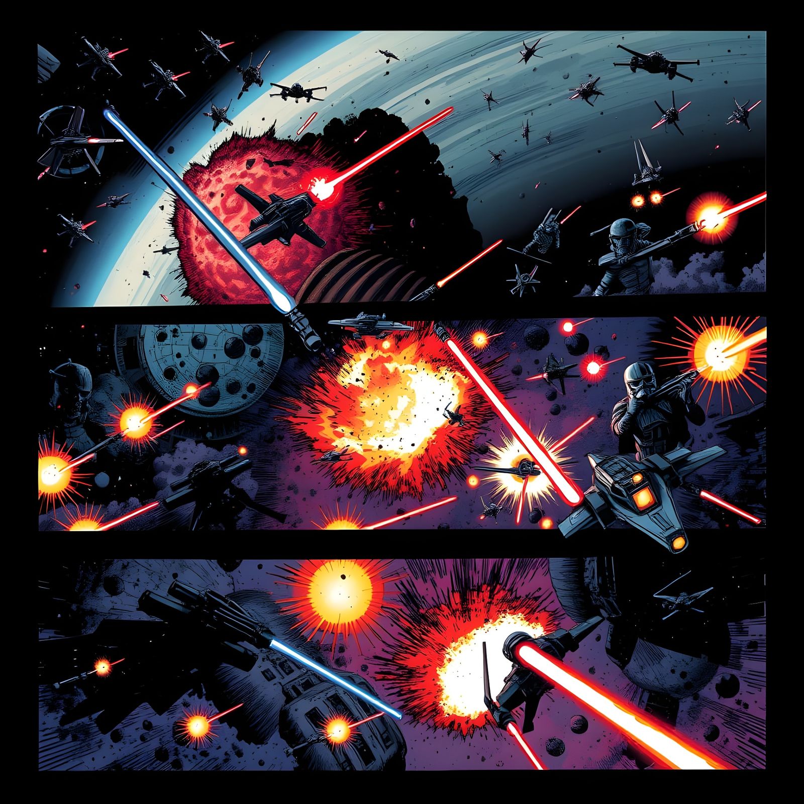 Gritty Star Wars Space Battle in Comic Book Style