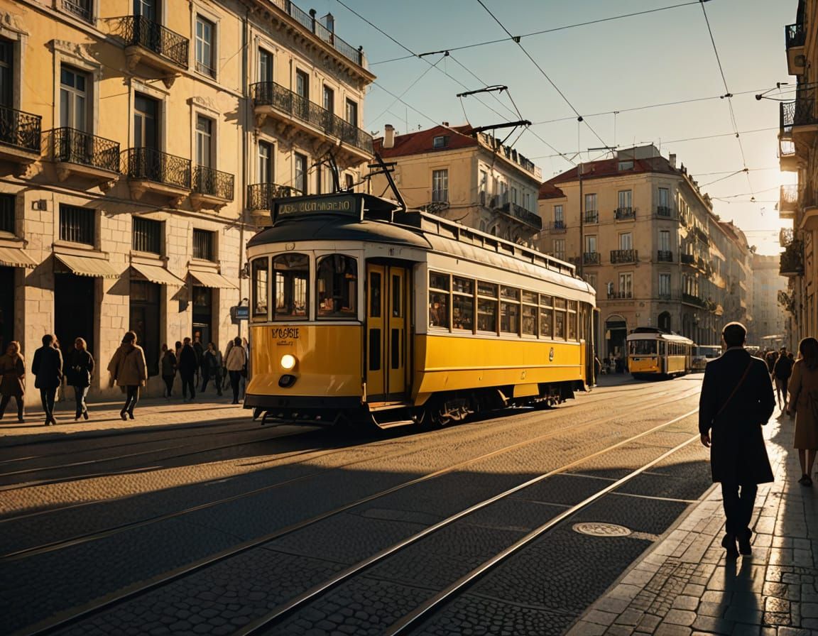 Lisbon's Golden Hour: A Vintage Yellow Tram