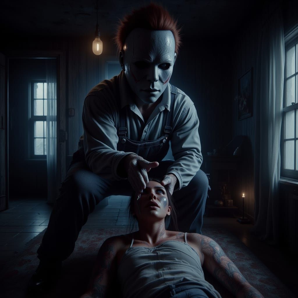 Michael Myers Comically Abuses Victim in Dark House