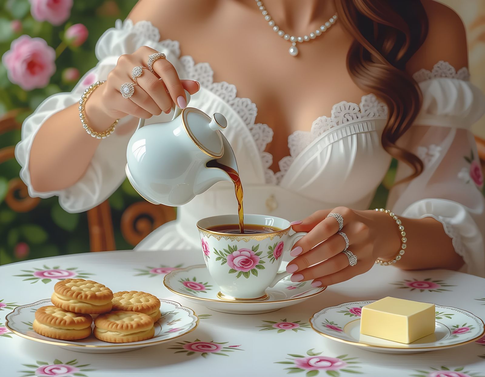 Elegant Hand Pours Coffee in Detailed Splash Art Style