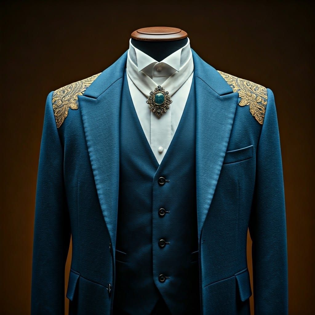 Regal Prince's Formal Attire in Sapphire Blue and Gold
