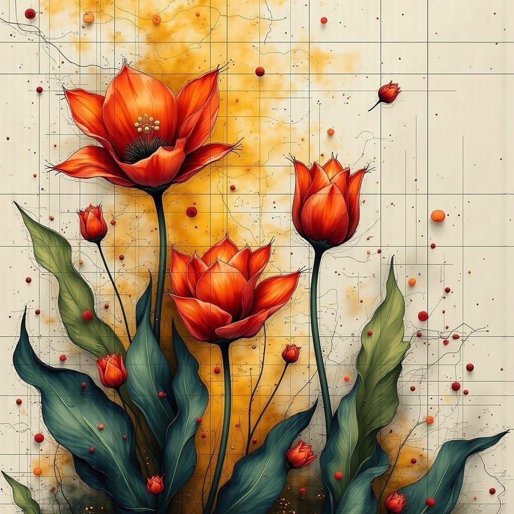 Tulip Map: Modern Line Art Wall Decoration