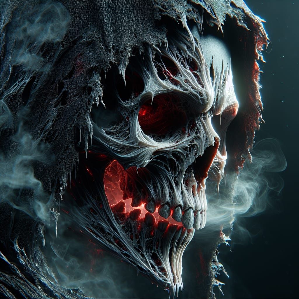 Macabre Reaper Skull Face with Red Eyes