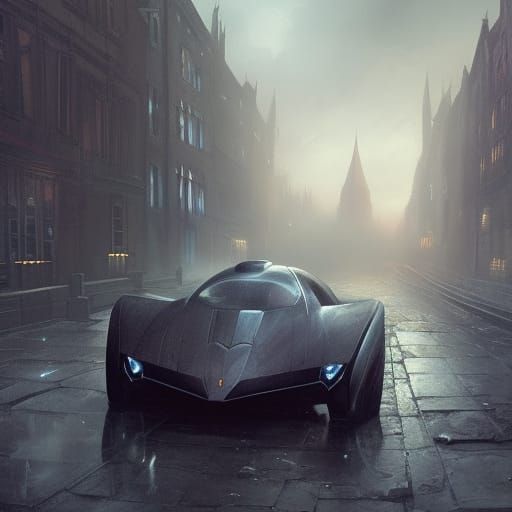 Batmobile in 19th Century London, Detailed Fantasy Art