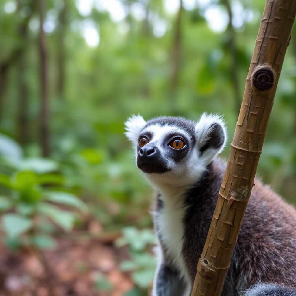 Curious Lemur Portrait in Madagascar Forest