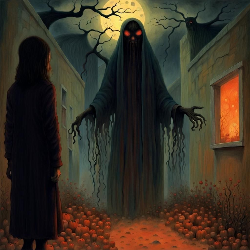 Terrifying Halloween Spirit in Beksiński Style