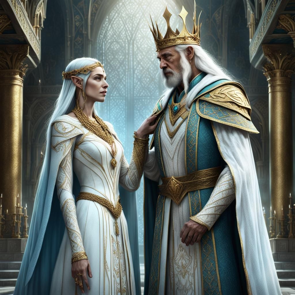 Elven Priestess Crowns King: Fantasy Digital Painting
