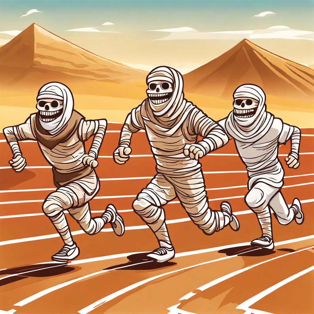 Cartoon Mummies Racing on Track