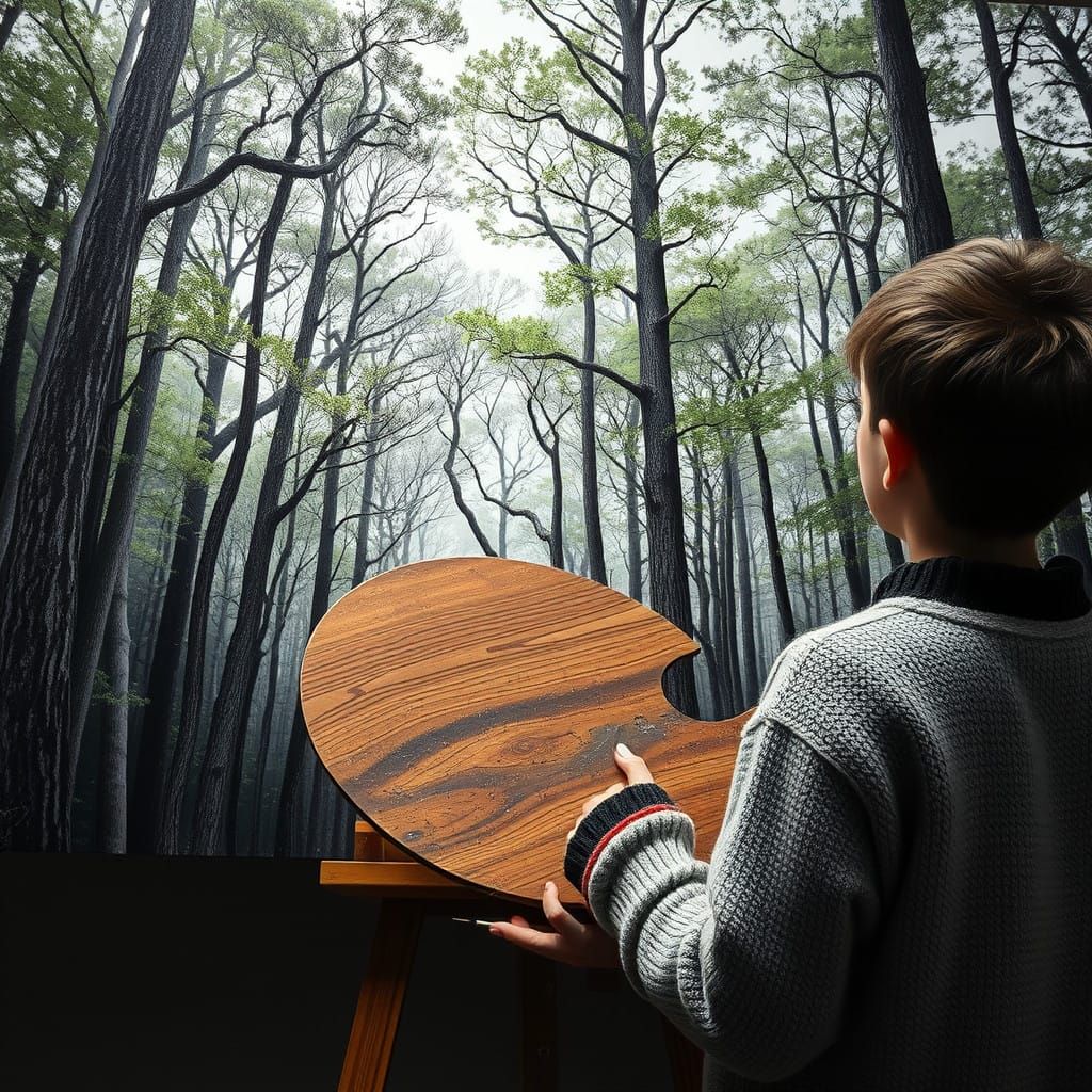 Majestic Hyperrealistic Forest Landscape in Black and White