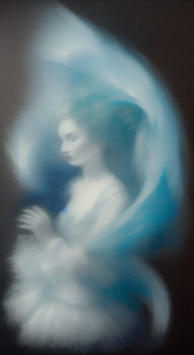 Ethereal Blue Spirit in Painterly Brushstrokes