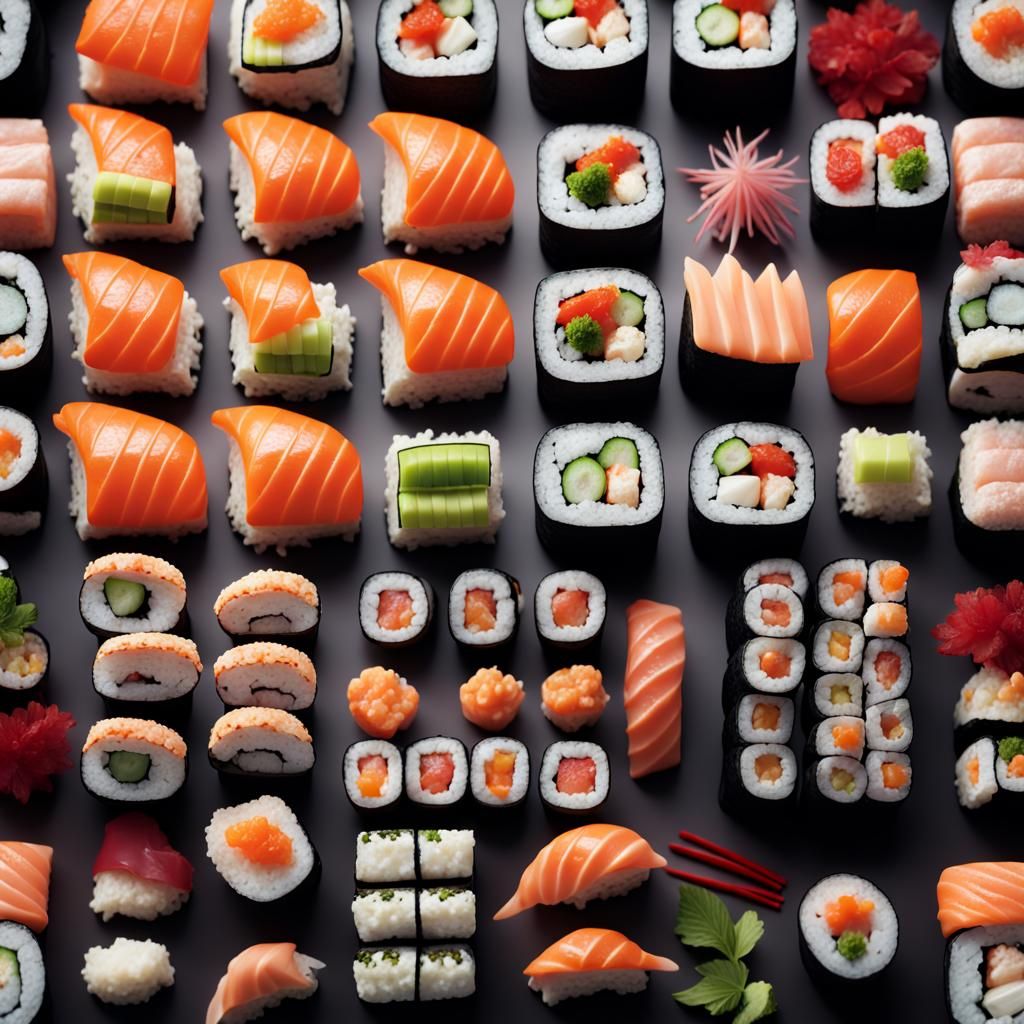 Delicious Sushi Platter in Detailed Digital Painting