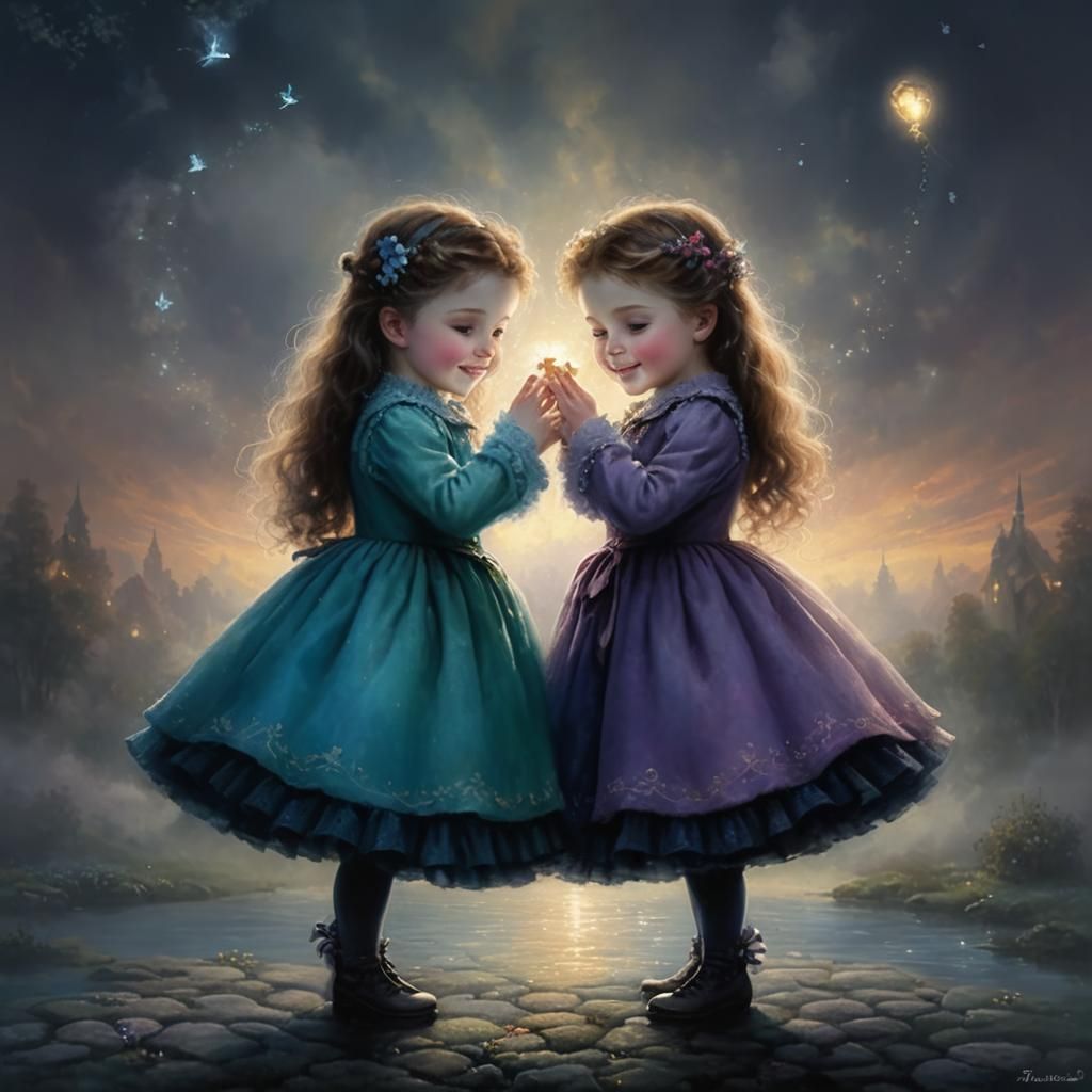 Ethereal Fantasy: Happy Twins in Loving Embrace