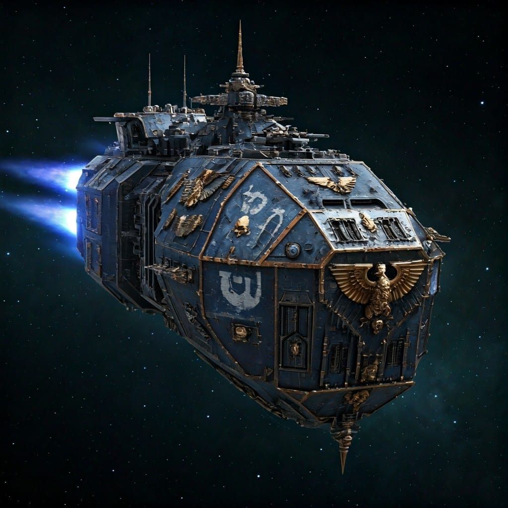 Majestic Warhammer 40K Spaceship Soaring Through Space