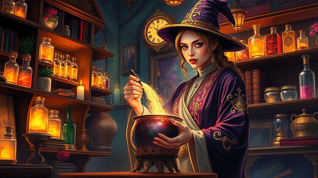 Ethereal Alchemist Concocts Enchanted Love Potion in Whimsic...