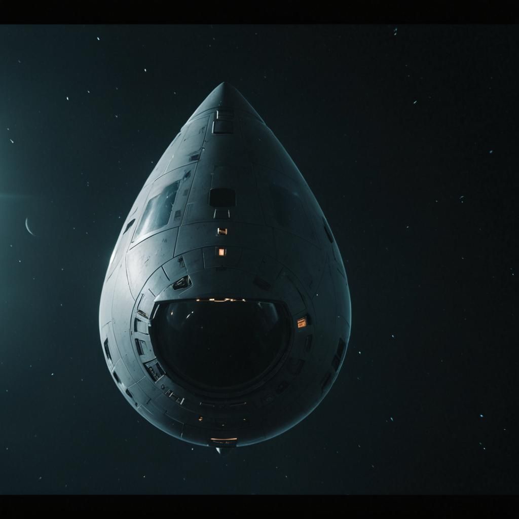 Epic Teardrop Spaceliner in Cinematic Film Still