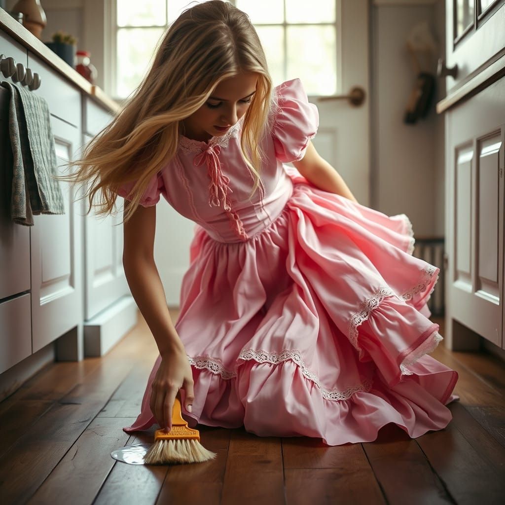 Elegant Young Man in Whimsical Pink Frock