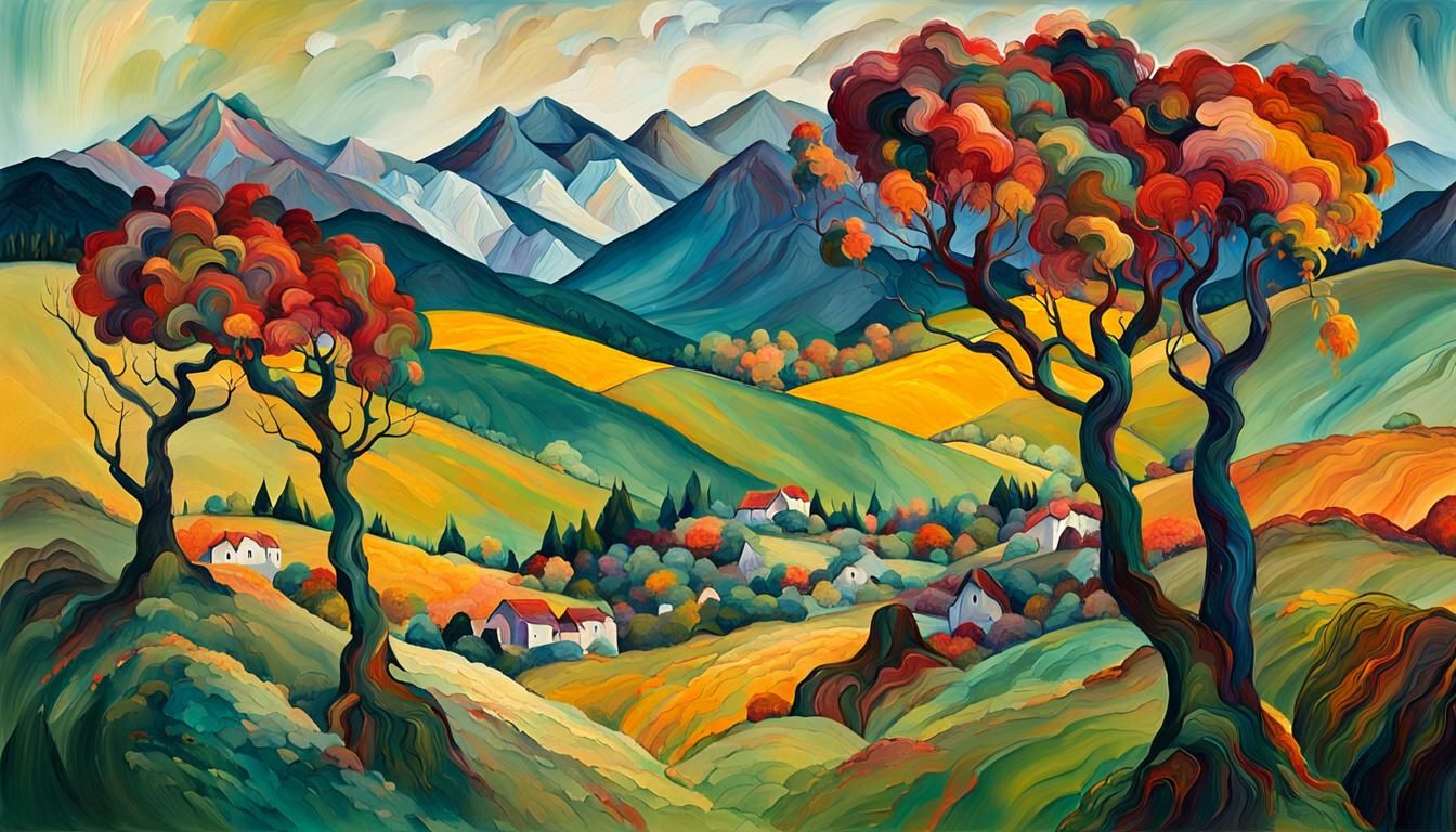 Expressionist Landscape with Fantastical Trees