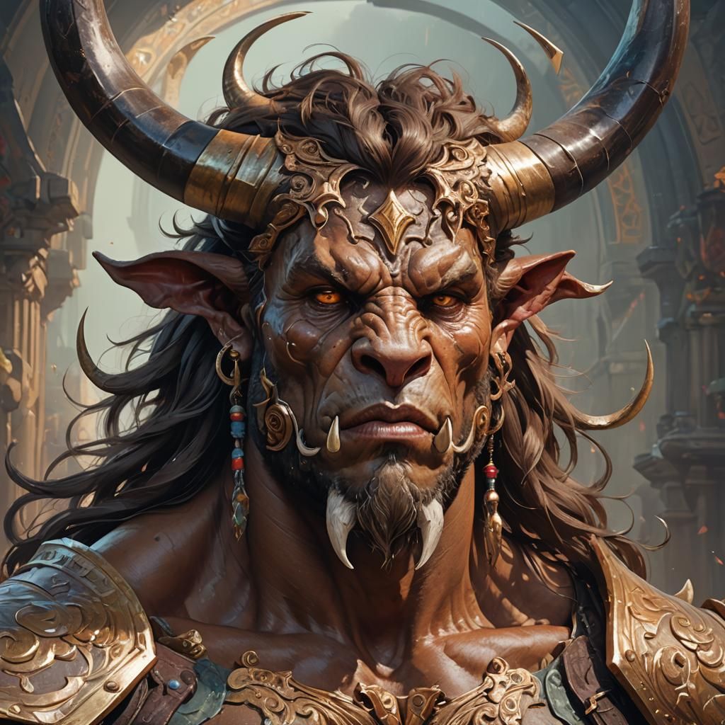 Fantasy Minotaur Portrait in Art Nouveau Style