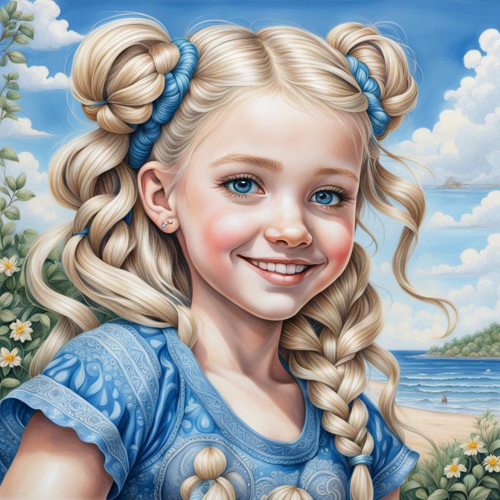 Little Girl with Blue Eyes, Colored Pencil Drawing