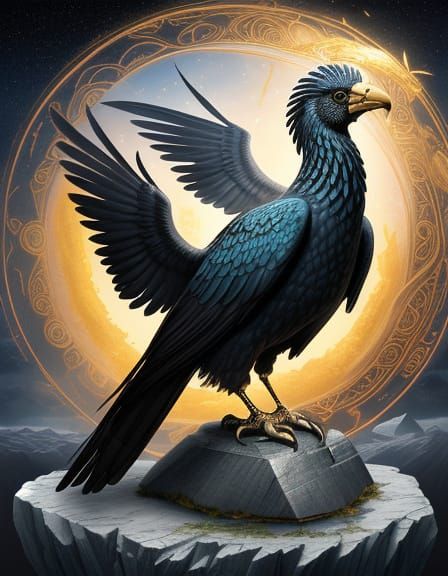 Native Sky-Priestess Fused with Stone Condor, Surreal Digita...