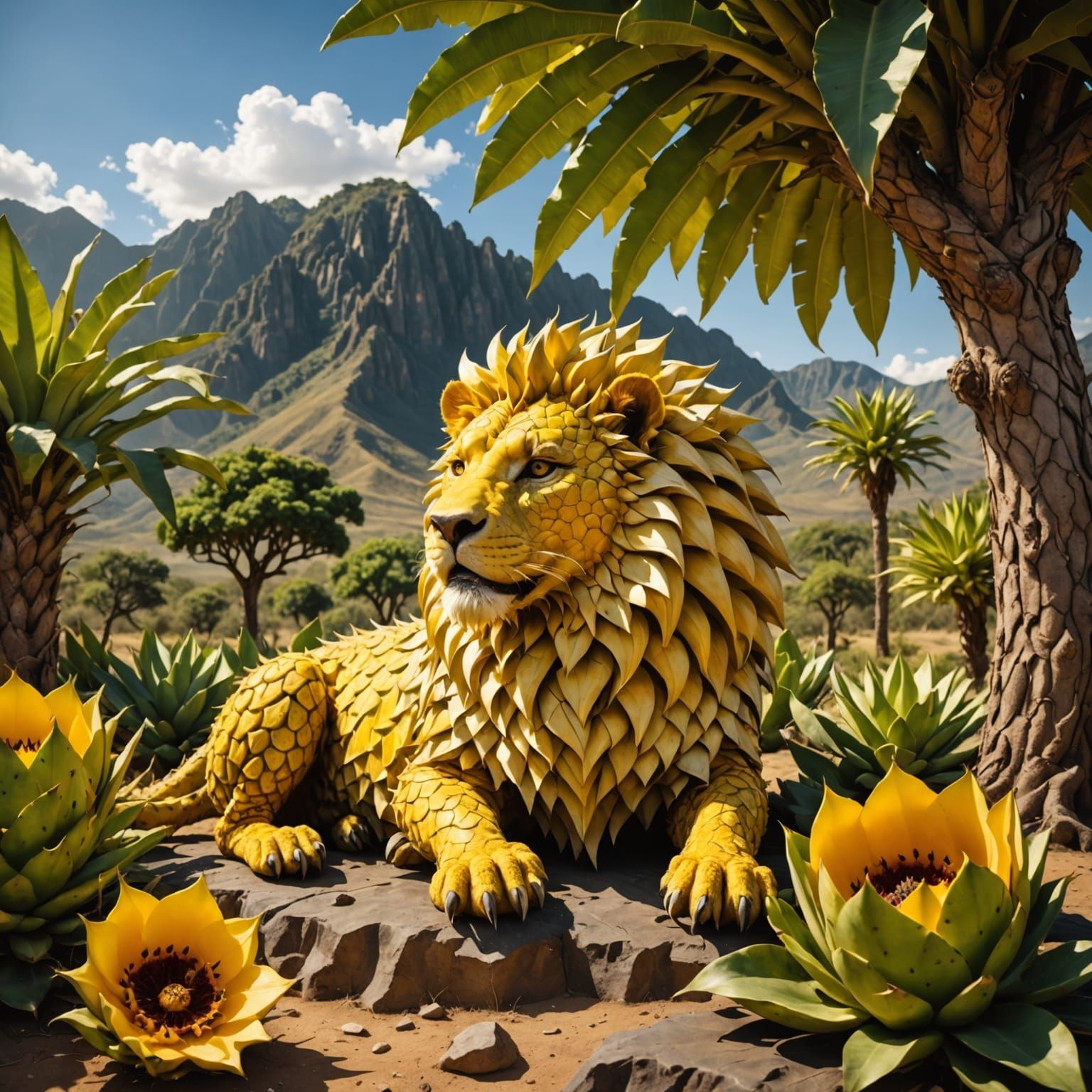 Epic Summer Dragon Lion Hybrid in a Savanna Paradise