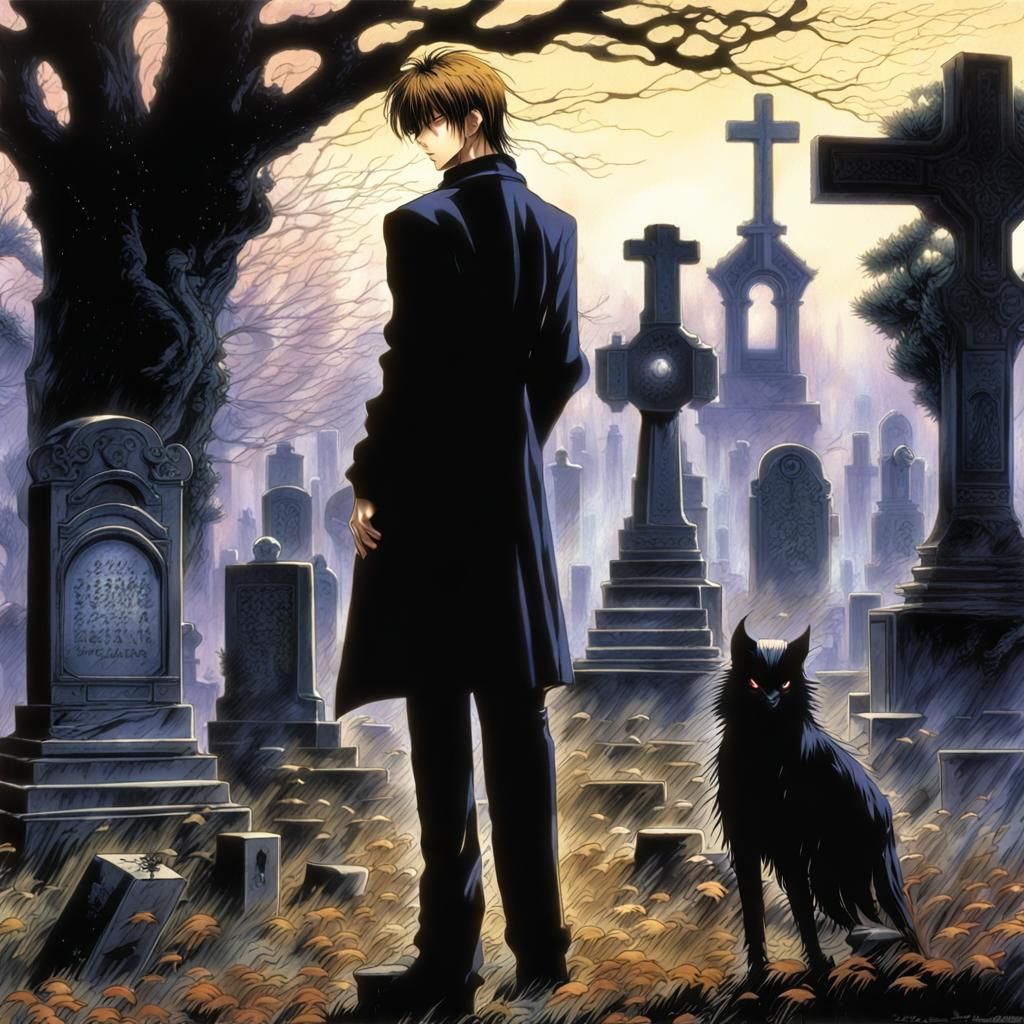Light Yagami in Ominous Graveyard Painting