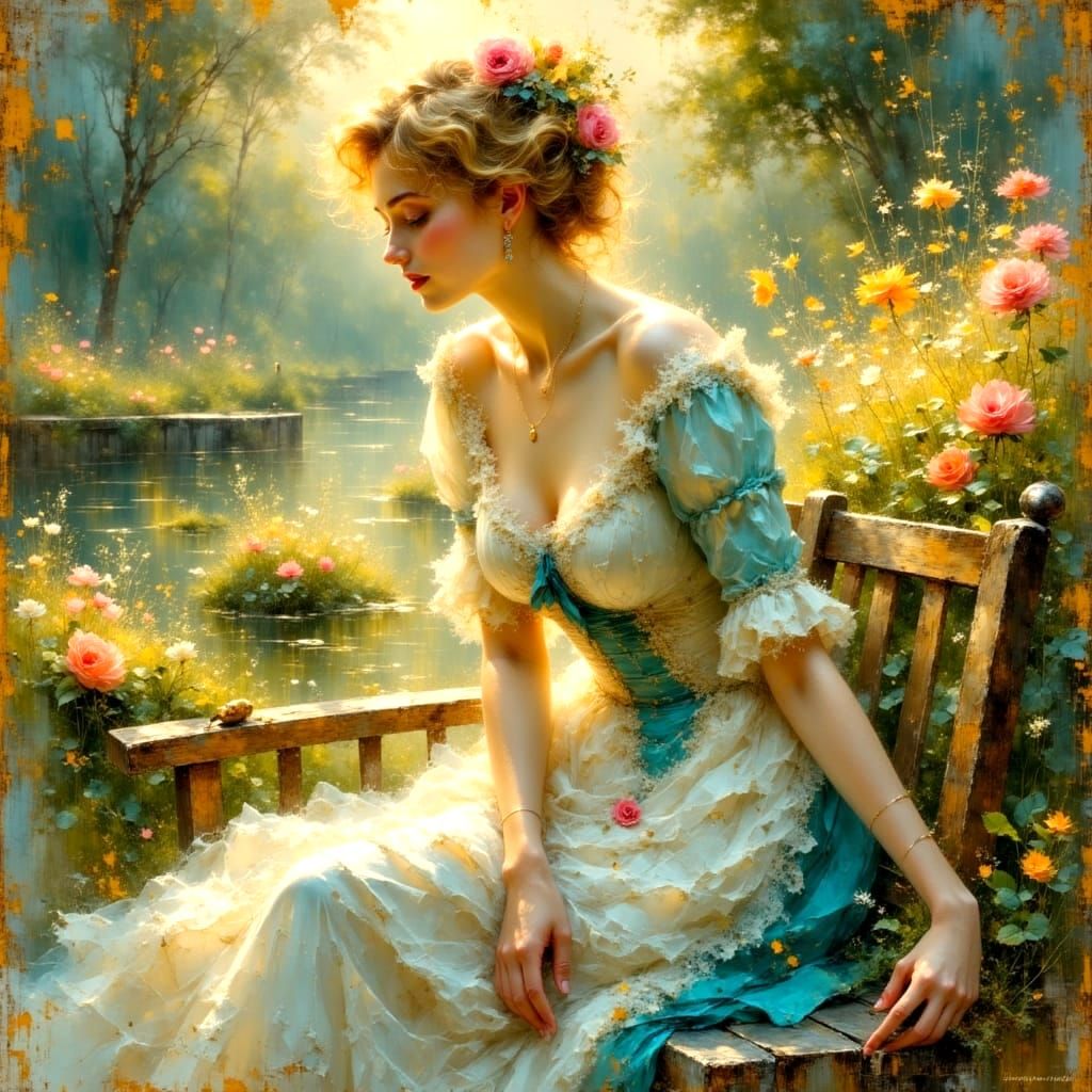 Ethereal Garden Scene in Soft Oil Painting Style