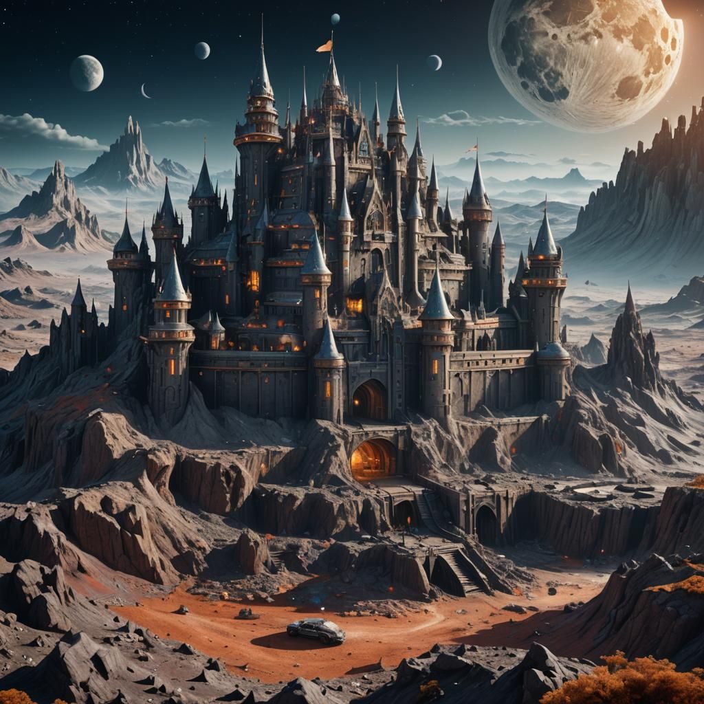 Futuristic Digital Castle on the Moon: 8K Concept Art