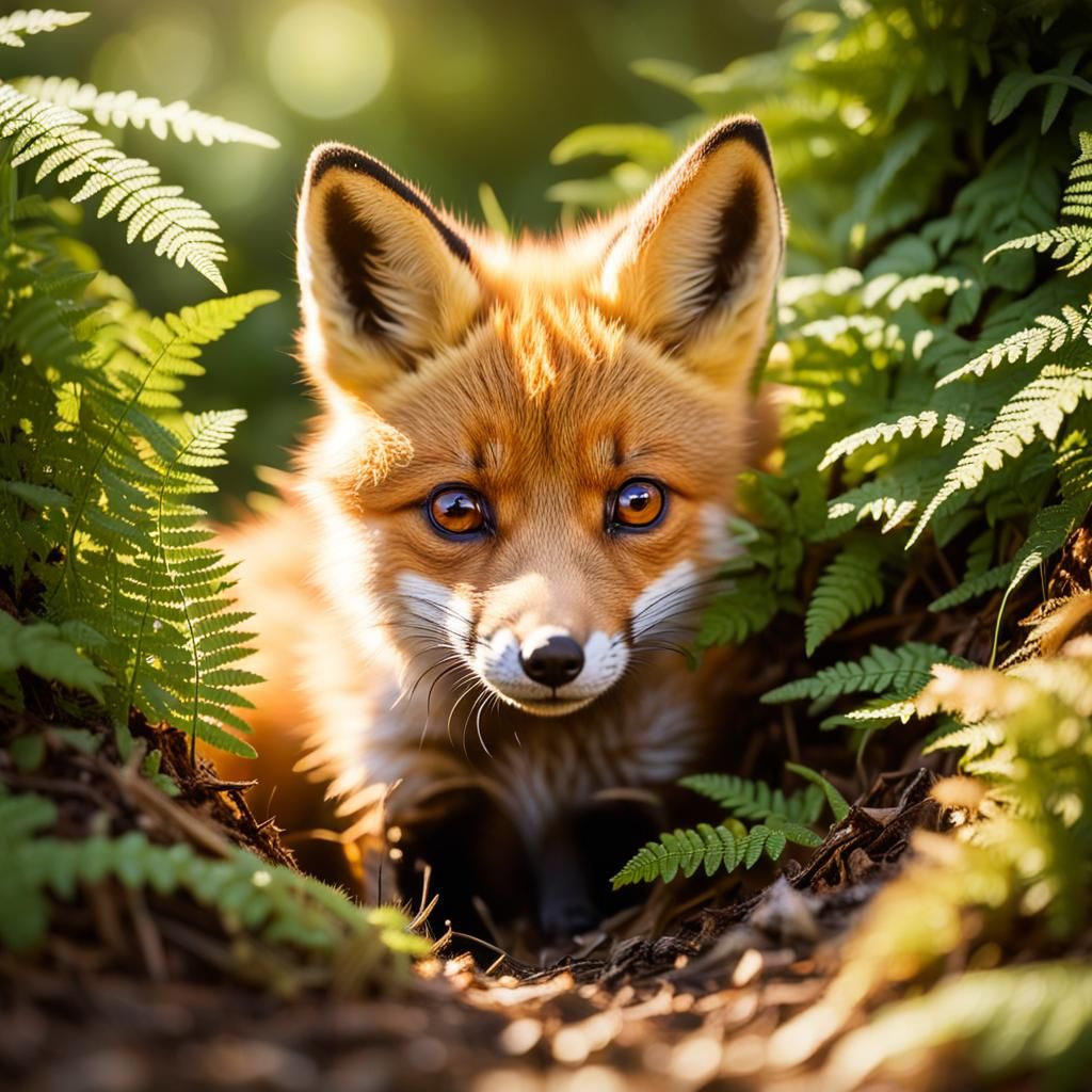 Orange Fox Kit in Sunlight: Wildlife Photography