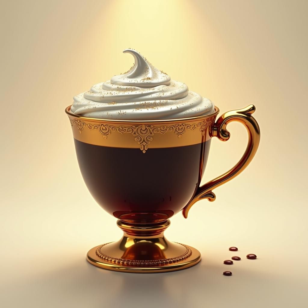 Ornate Golden Coffee Cup in Hyperrealistic Style