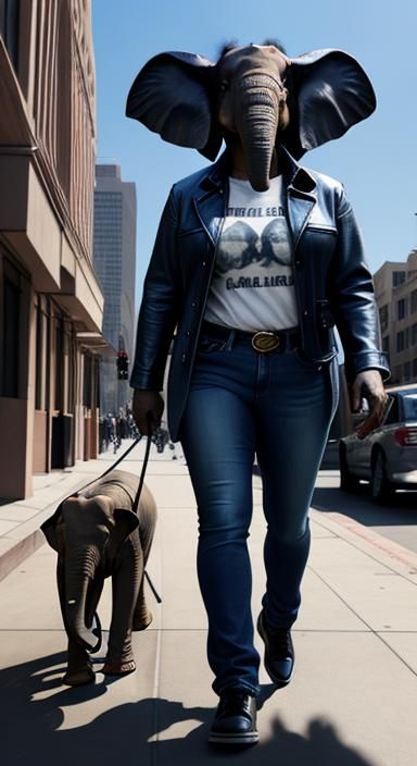 Woman Walks Elephant in Downtown Los Angeles