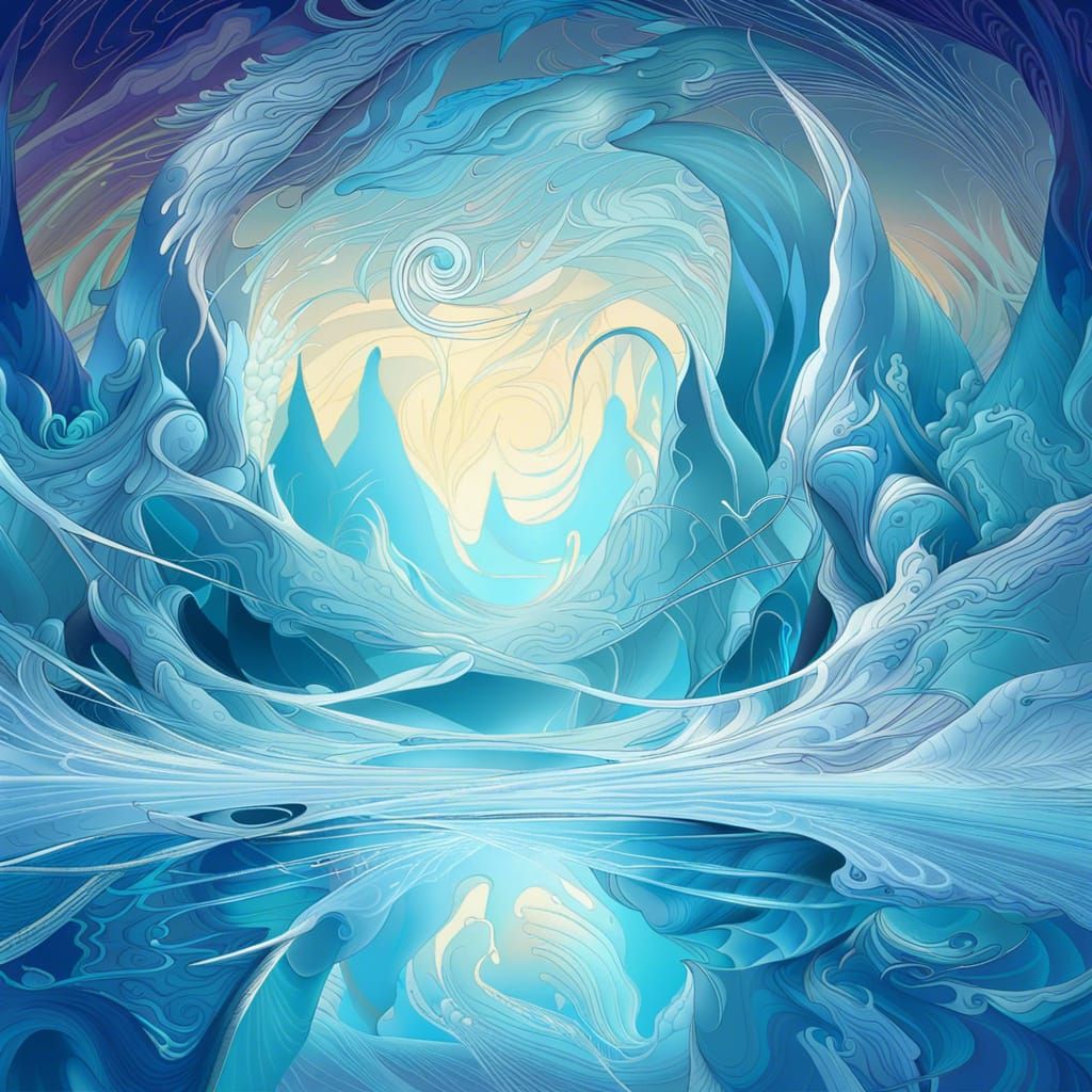 Mystical Frozen Lake in Icy Wilderness with Zentangle