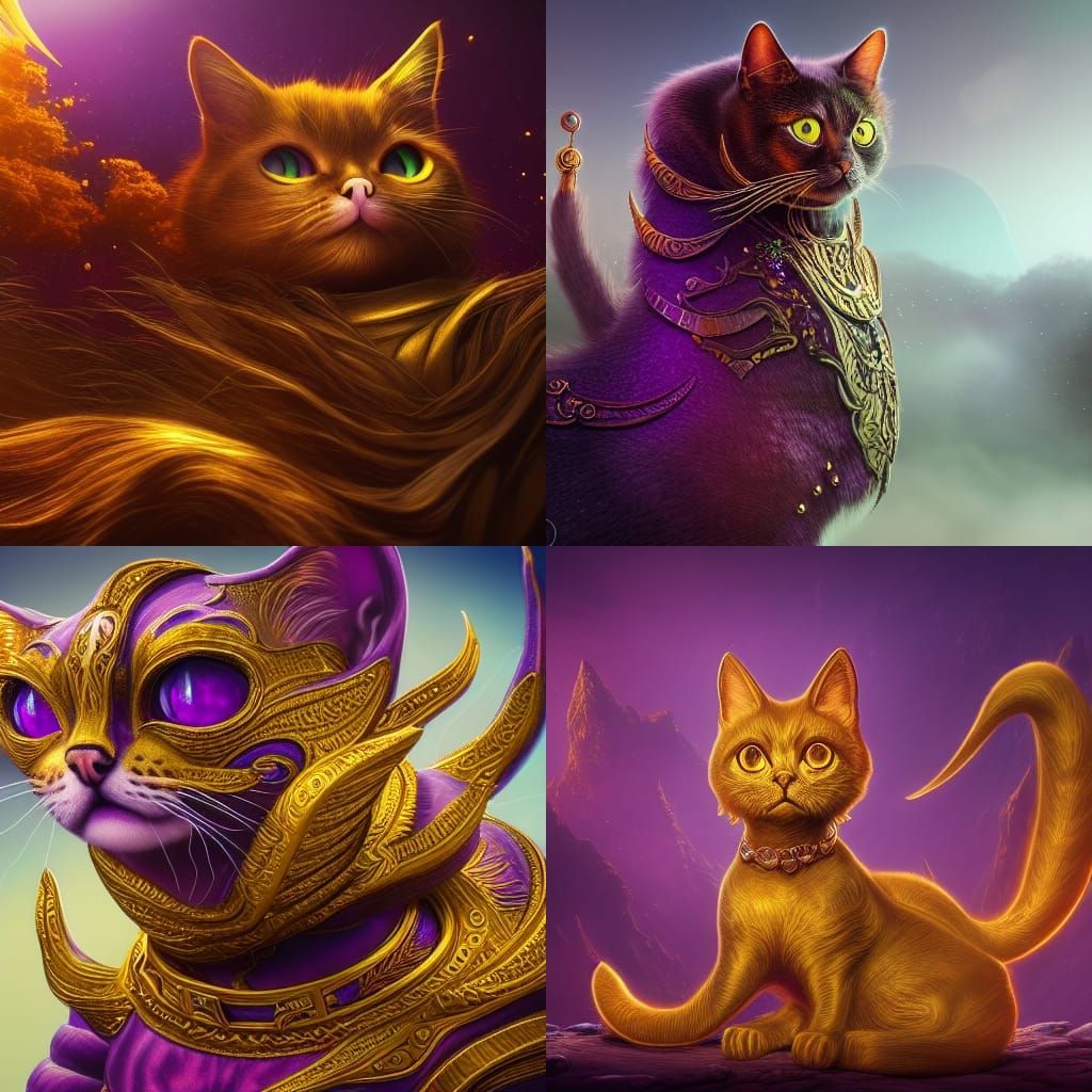 Fantastical Purple Gold Cat Digital Painting