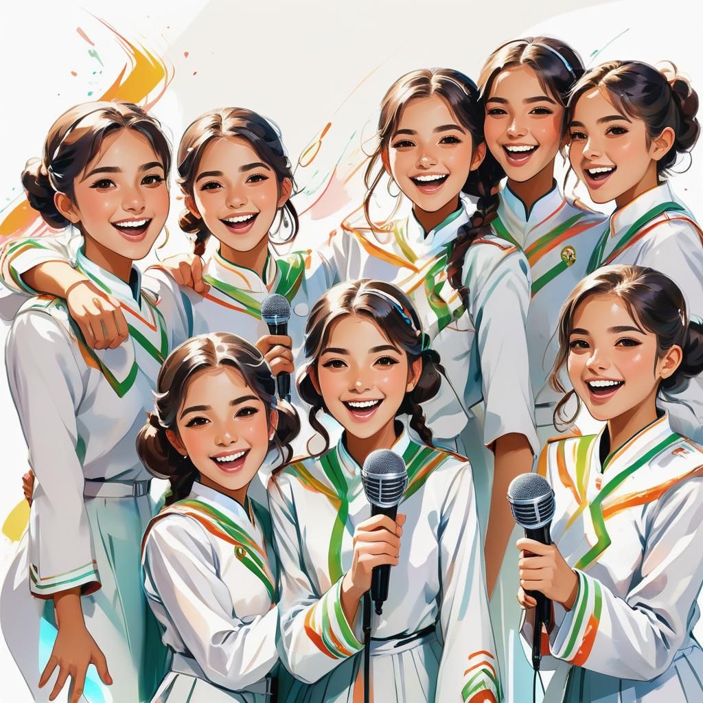 Algerian Anime Girls Singing in a Vibrant Digital Painting