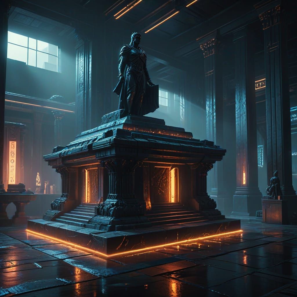 Cyberpunk Pergamon Altar in Future City