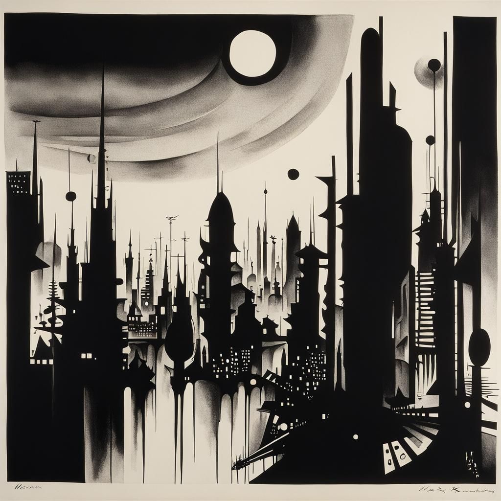Abstract Cityscape in Black and White Ink