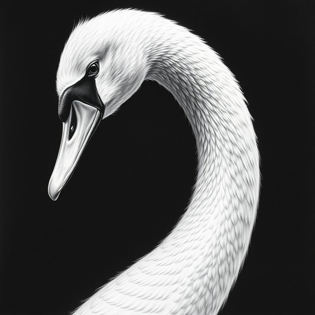 Majestic Swan in Charcoal Drawing Style