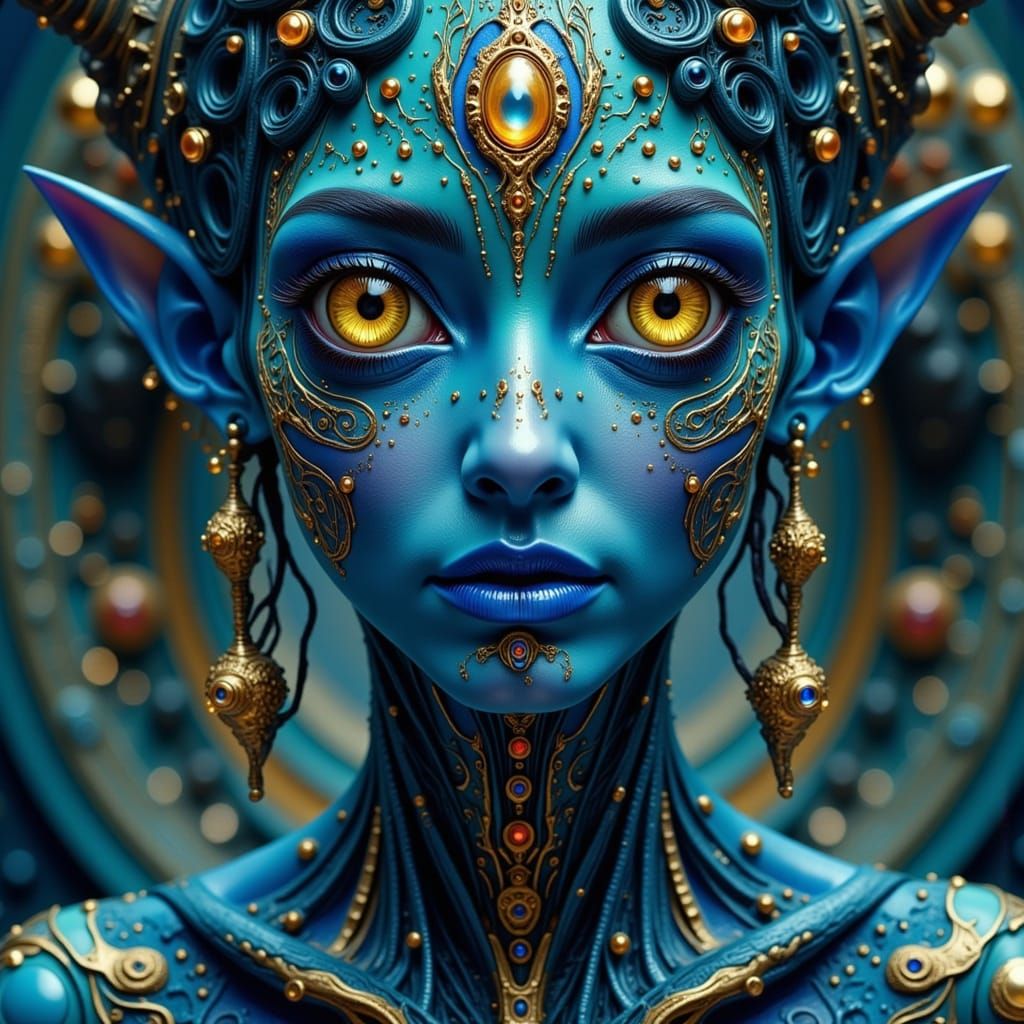 Hyperrealistic Alien Woman with Neon Green Horns