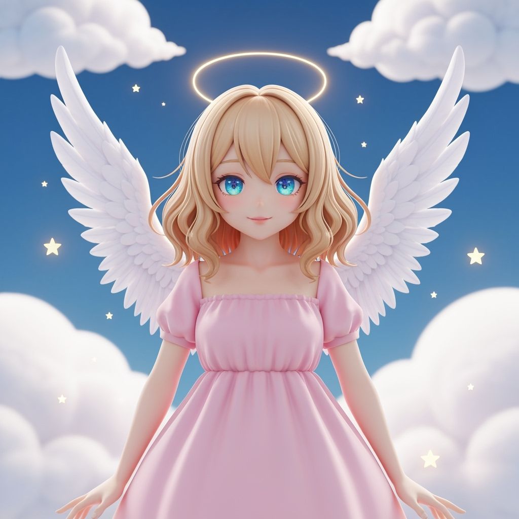 Anime Angel Girl in Pastel Pink Dress