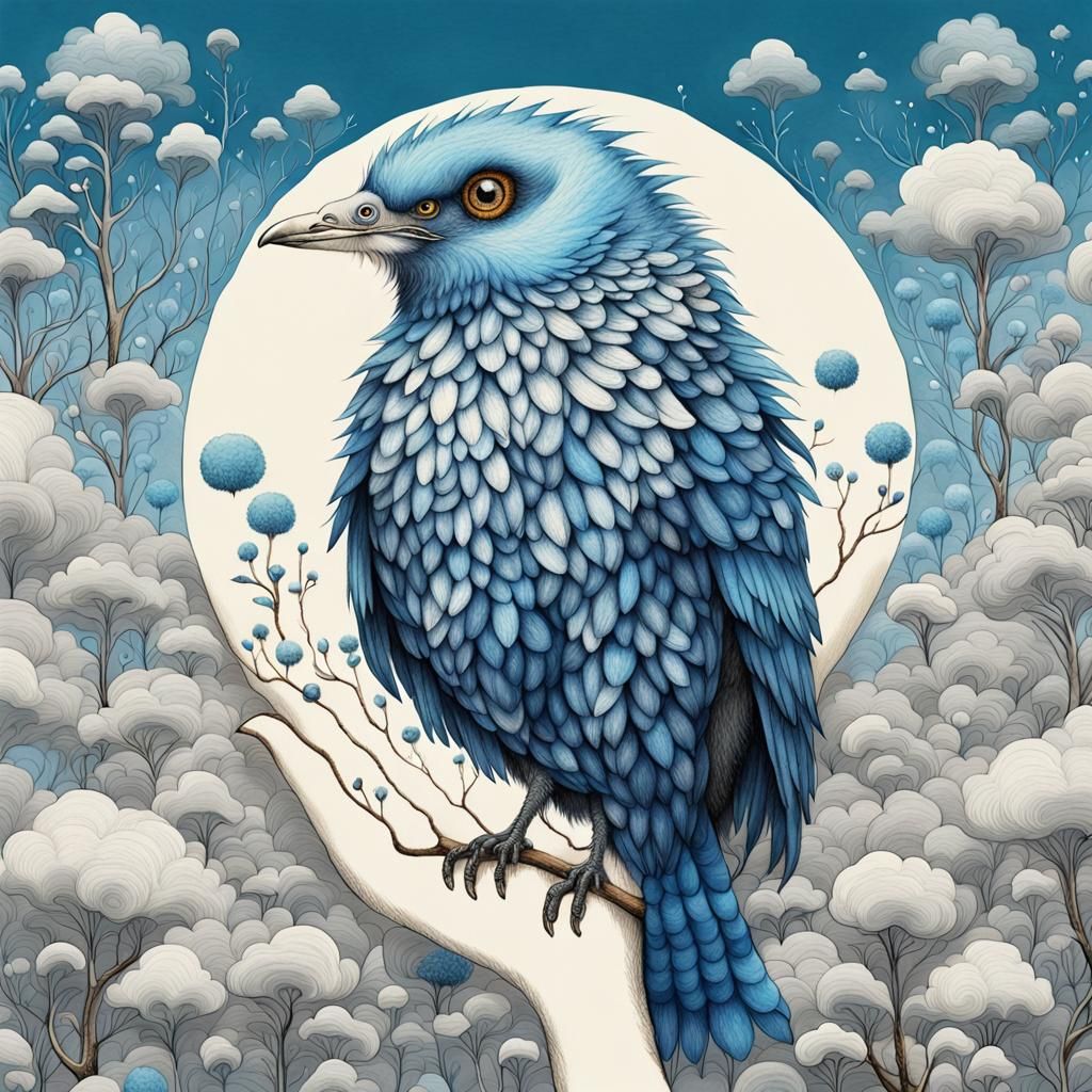 Anime Bird in Giant Hand: Detailed 8K Art