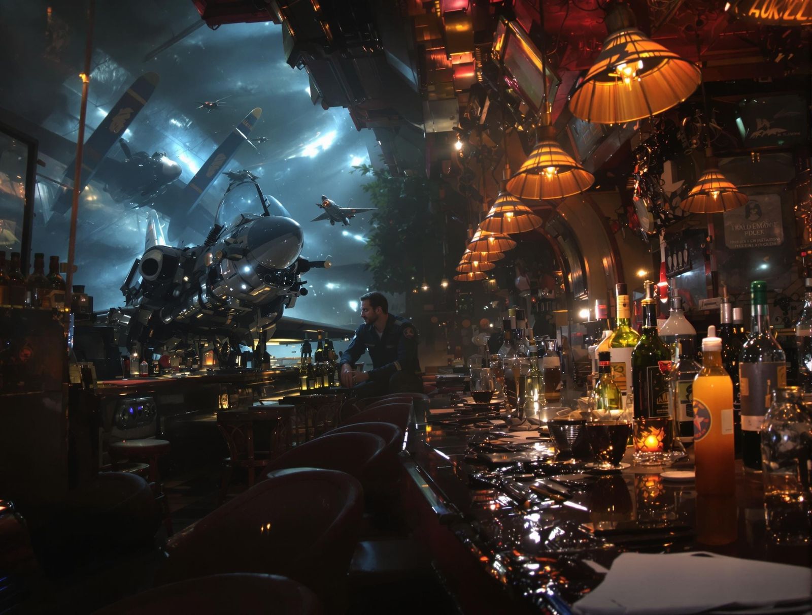 Epic Fighter Pilot's Bar Moment in a Stunning Digital Painti...
